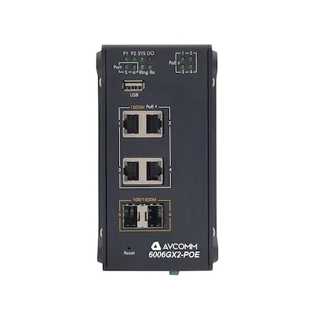 Avcomm 6-Port Industrial Fully Managed POE Switch 6006GX2-POE
